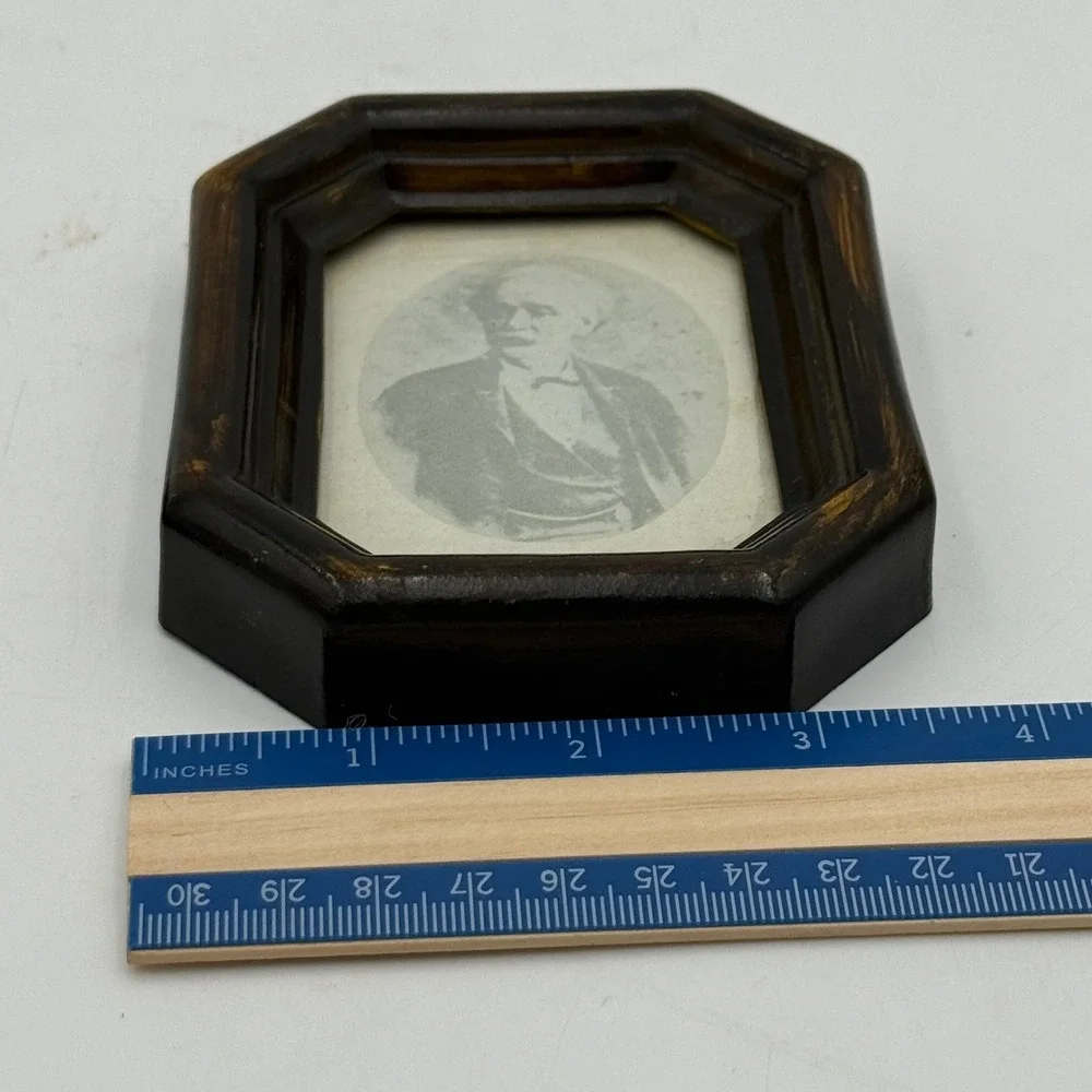 Vintage Miniature Portrait Frames Set of 2 Oval Octagon Wood Grain Finish